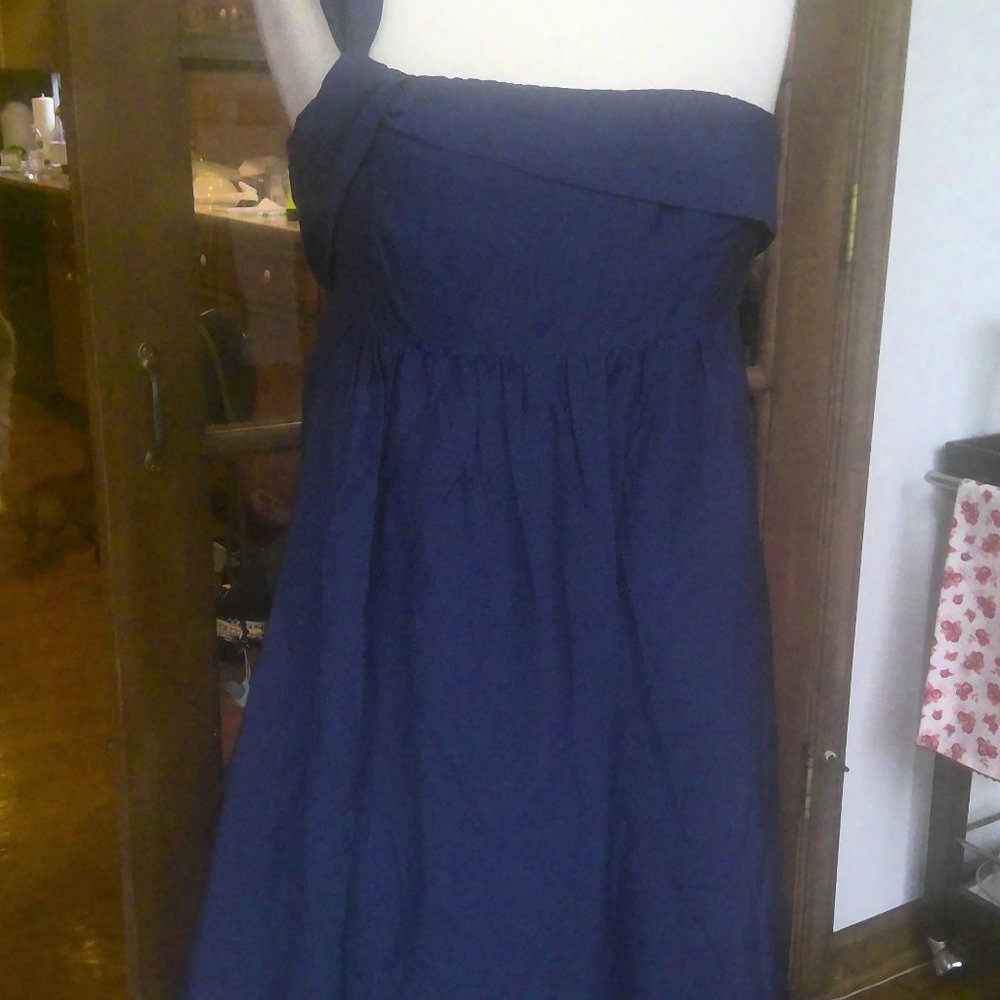 ANNE TAYLOR LOFT NAVY SILK/COTTON BLEND SINGEL STRAPPED DRESS-4